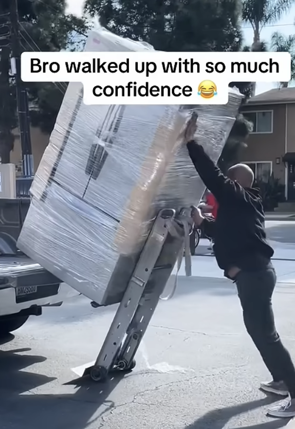 Man vs. Fridge: Watch This One-Man Show Deliver a Massive Fridge All by Himself!