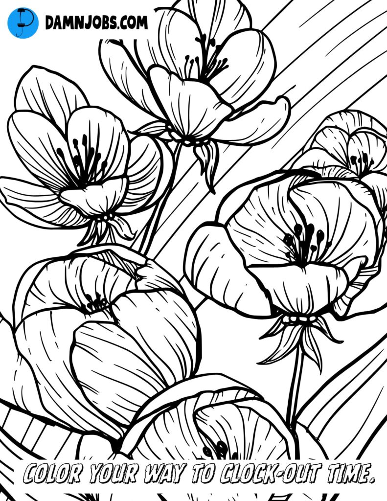 color your way to clock out time flowers free coloring page 