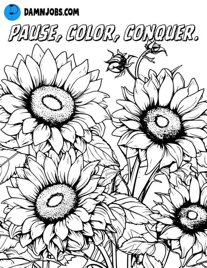 pause color conquer sunflower free coloring page 
