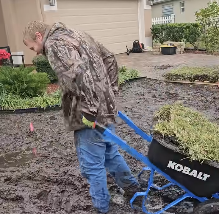 I highly do not recommend putting sod down in the rain. This is what happens.