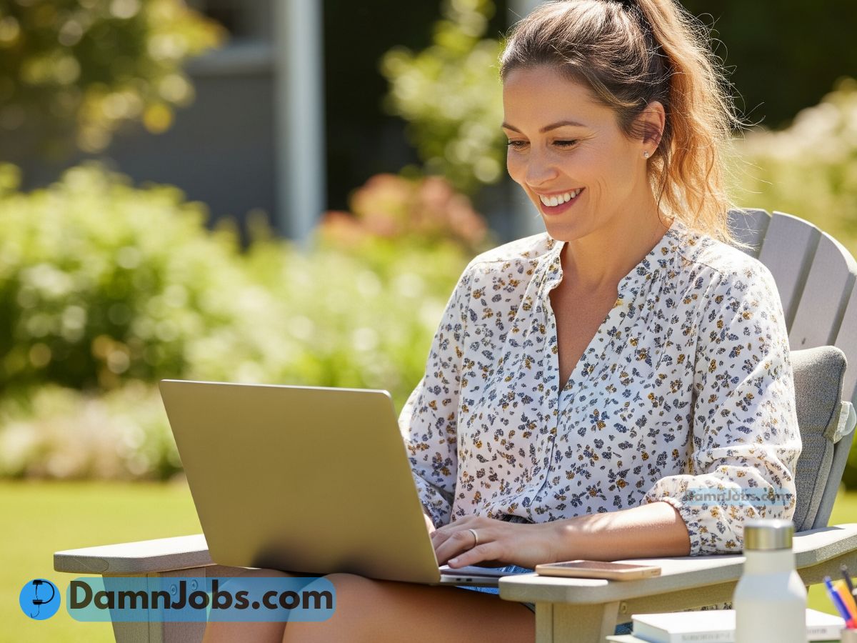 happy freelancer outdoor in summer time