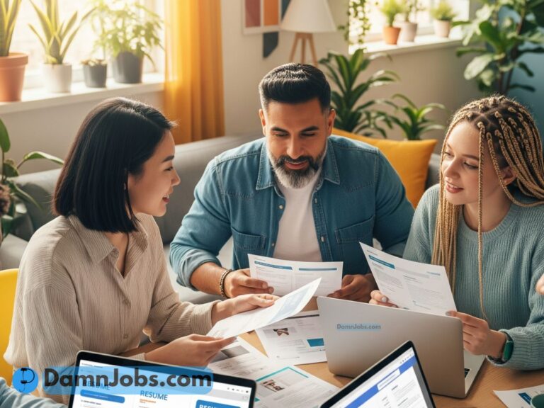 Group of job seekers reviewing modern, human-style resume templates