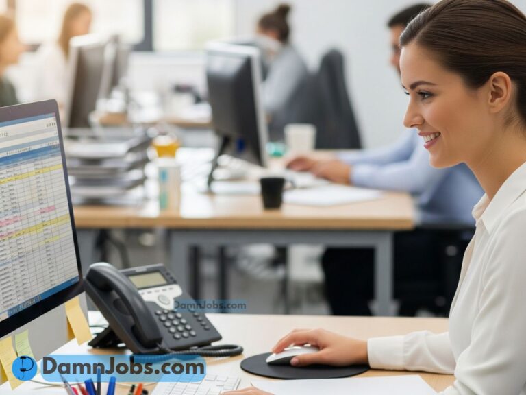 office assistant at her office smiling