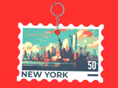 New York Stamp 50 Keychain