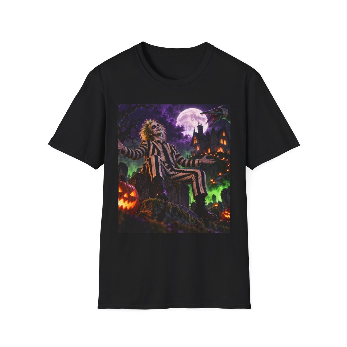 Beetlejuice Halloween T-Shirt — Retro Striped Ghost Costume Haunted Night Tee