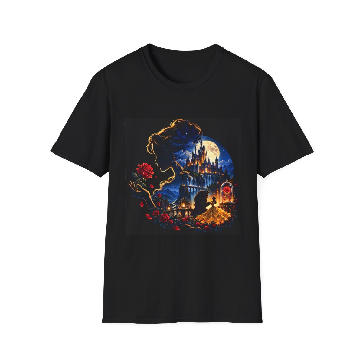 Gothic Castle Nightscape T-Shirt — Moonlit Fantasy Horror Scene