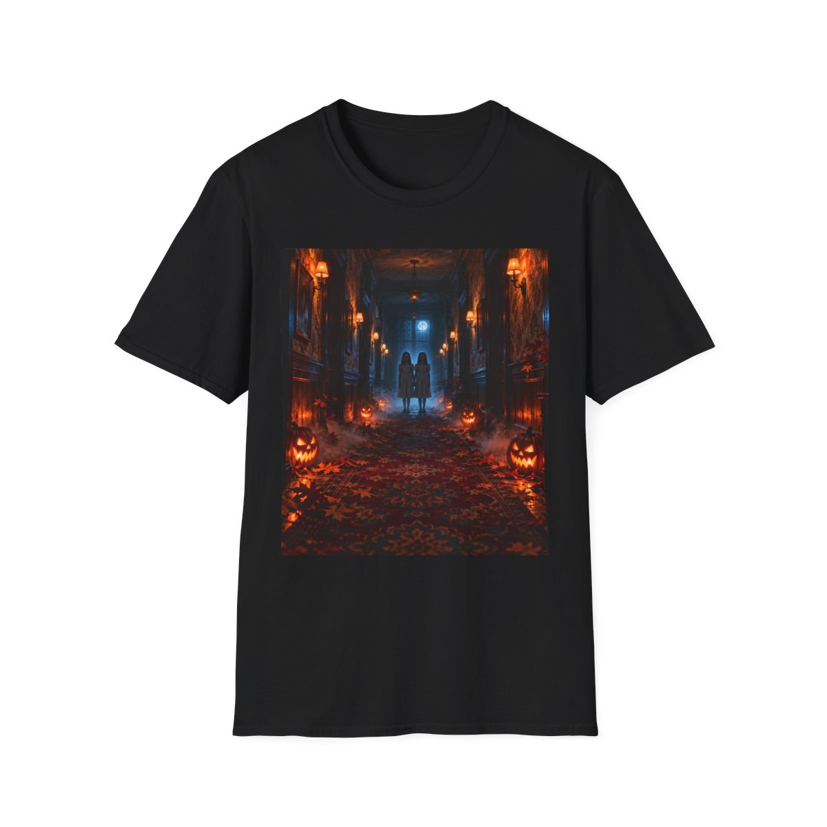 Halloween Haunted Hallway T-Shirt — Spooky Pumpkin Corridor Costume Tee
