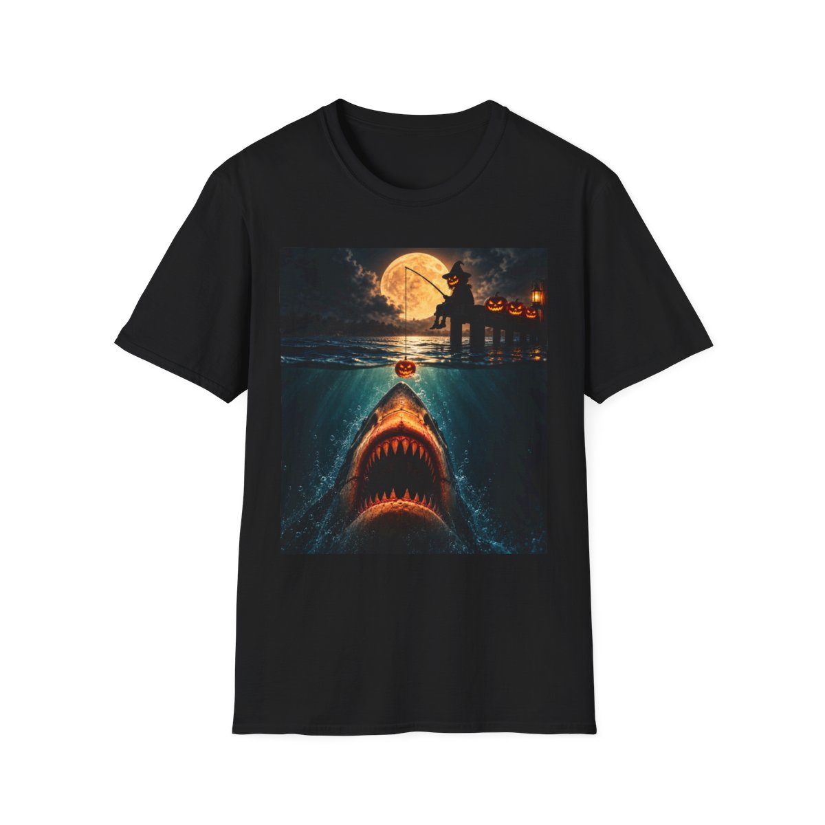 Shark Moon T-Shirt — Spooky Full Moon Jaws Graphic Tee