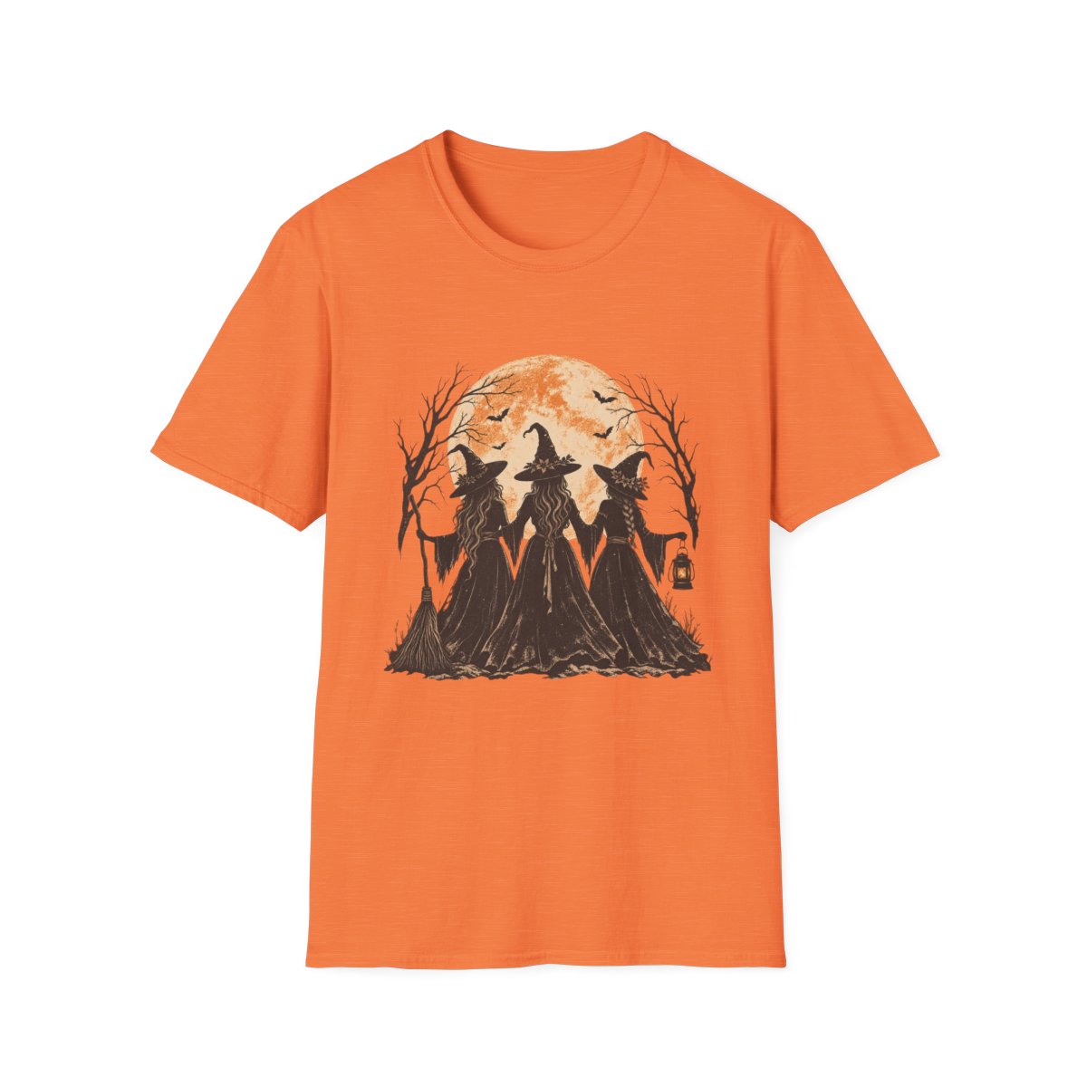 Witches’ Night T‑Shirt — Three Witches Silhouette with Full Moon Halloween Tee