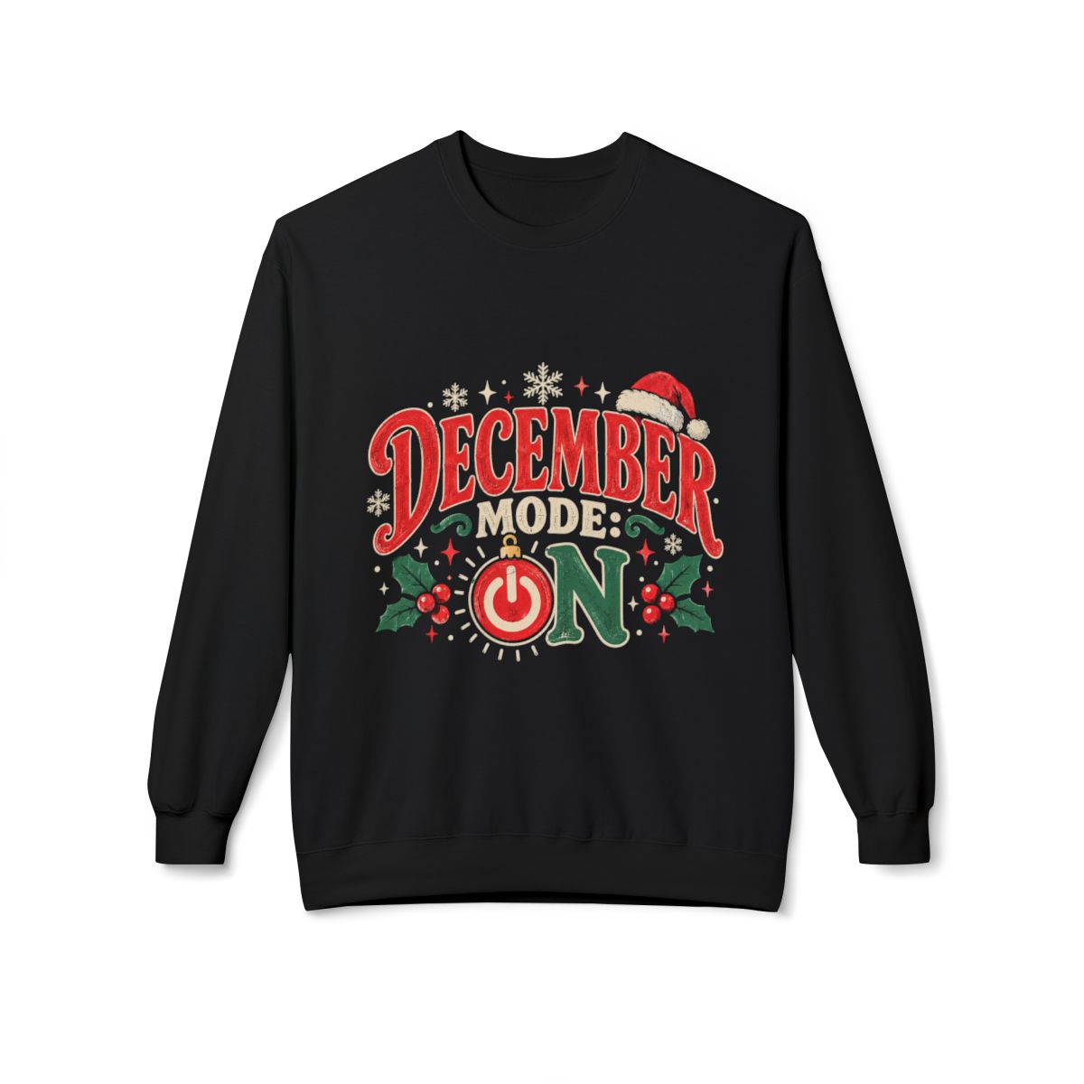Christmas Sweatshirt December Mode On Graphic Crewneck Holiday Pullover for Adults