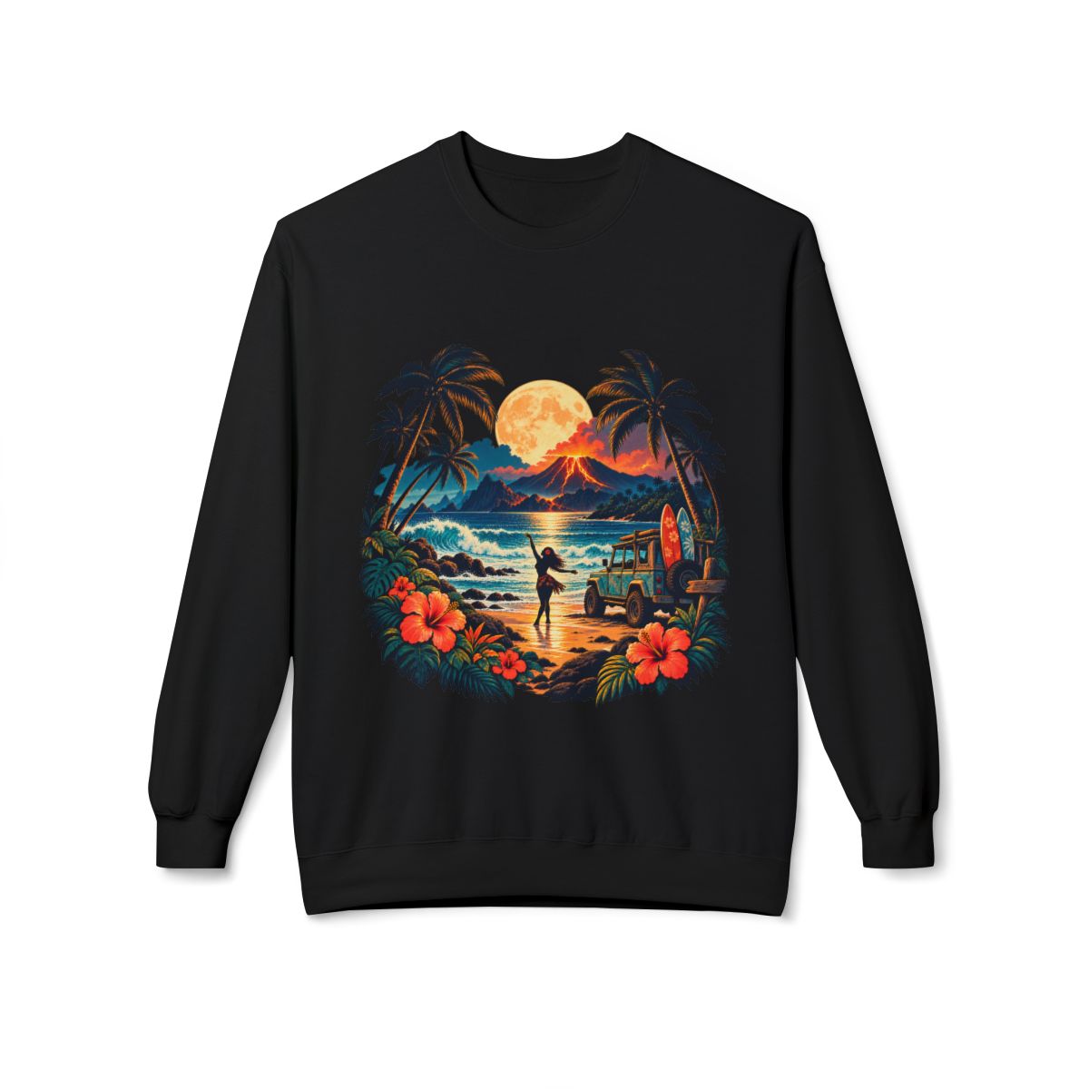 Tropical Sunset Beach Vacation Crewneck Sweatshirt Tropical Beach Sweatshirt Sunset Palm Tree Graphic Crewneck Vacation Pullover