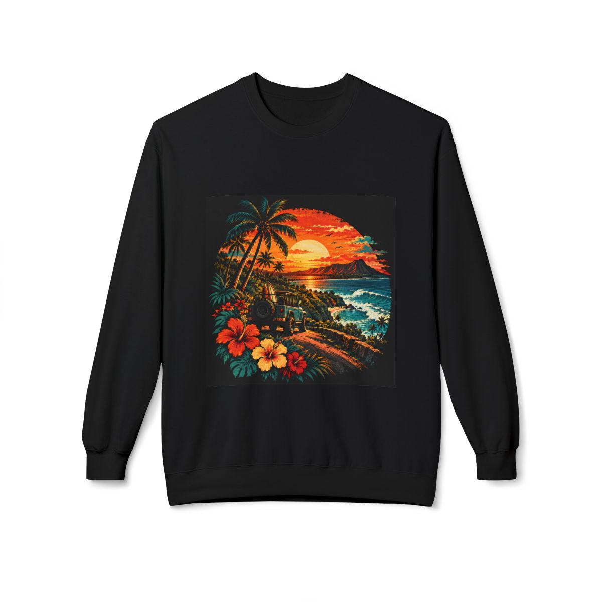 Tropical Sunset Sweatshirt Palm Tree Beach Graphic Crewneck Vacation Pullover